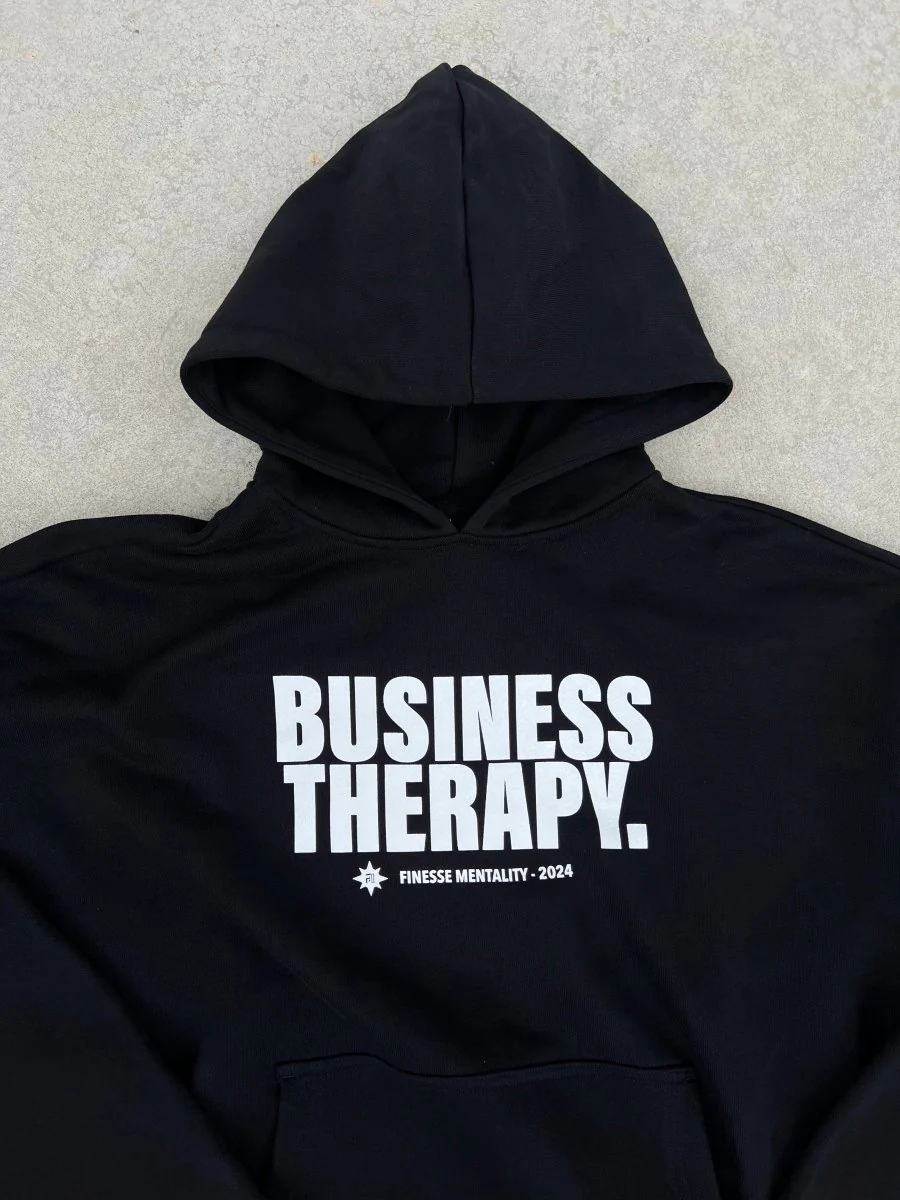HOODIE "BUSINESS THERAPY" BLACK PUFF - Image 3