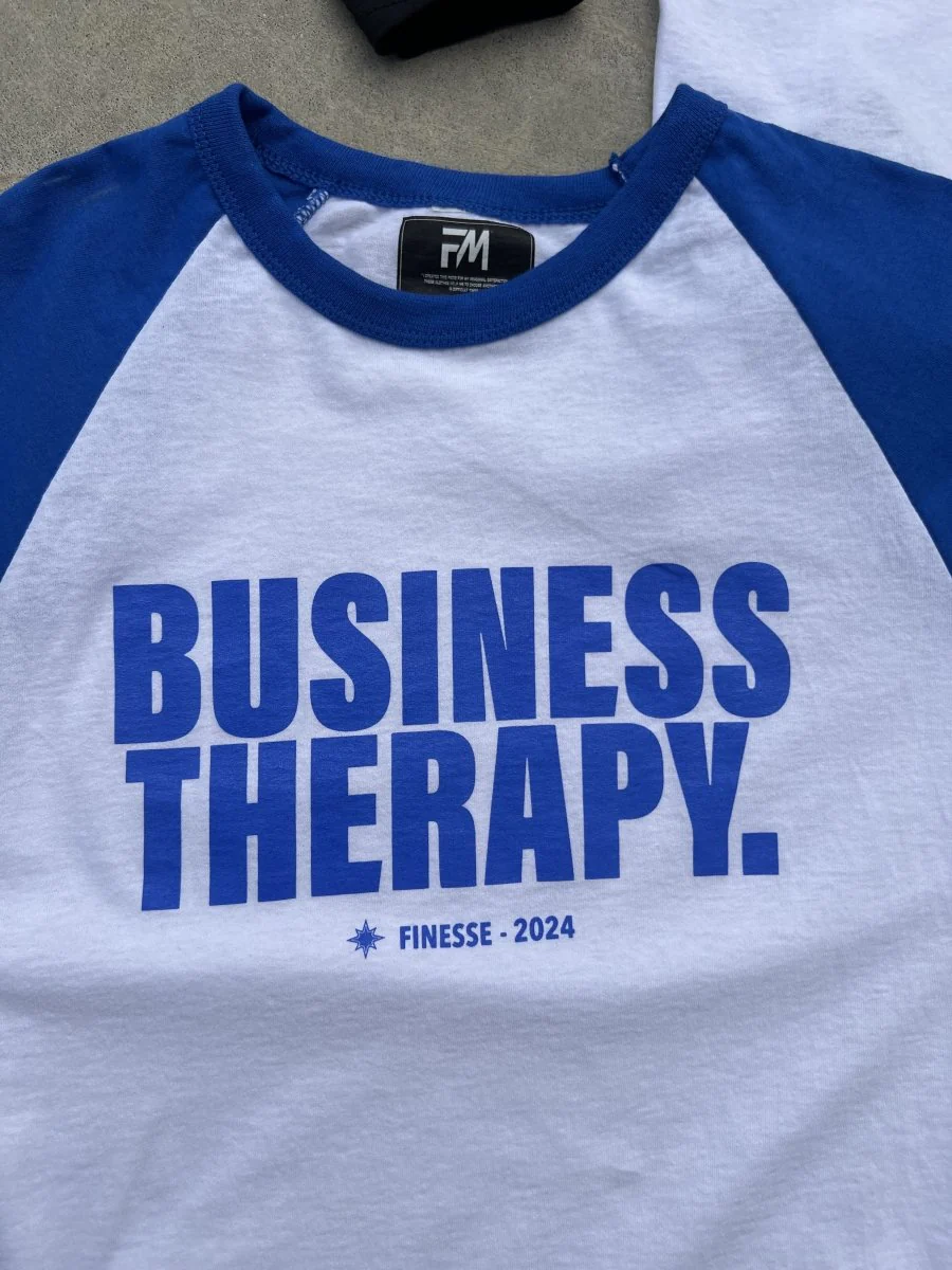 BASEBALL TEE "BUSINESS THERAPY" blue/white - Image 3